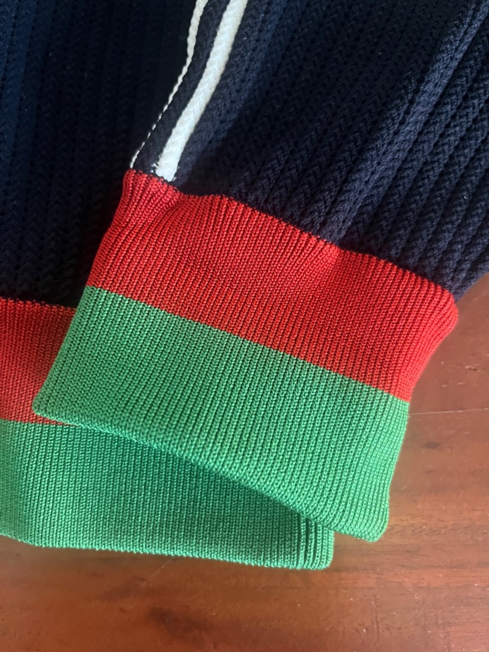 Gucci x Adidas Navy Cardigan with Red & Green Hem and White Shoulder Stripes - Picture 4 of 11